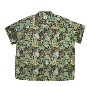 Yiume Moss Meadow Hawaiian Aloha Shirt Mens XXXXL Green Botanical‎ Art Cotton